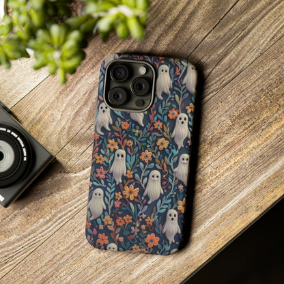 Whimsical Ghosts Floral iPhone Case, Unique Spooky Design, Charming Protective Cover, Tough Cases