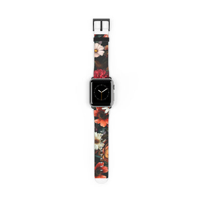 Autumn Bloom Elegance Apple Watch Band, Fall Flower Symphony Smartwatch Strap, Rich Floral Tapestry Wristband Accessory. Apple Watch Band Apple Watch Straps For Series 4 5 6 7 8 9 ULTRA SE 38/40/41mm & 42/44/45mm Vegan Faux Leather Band