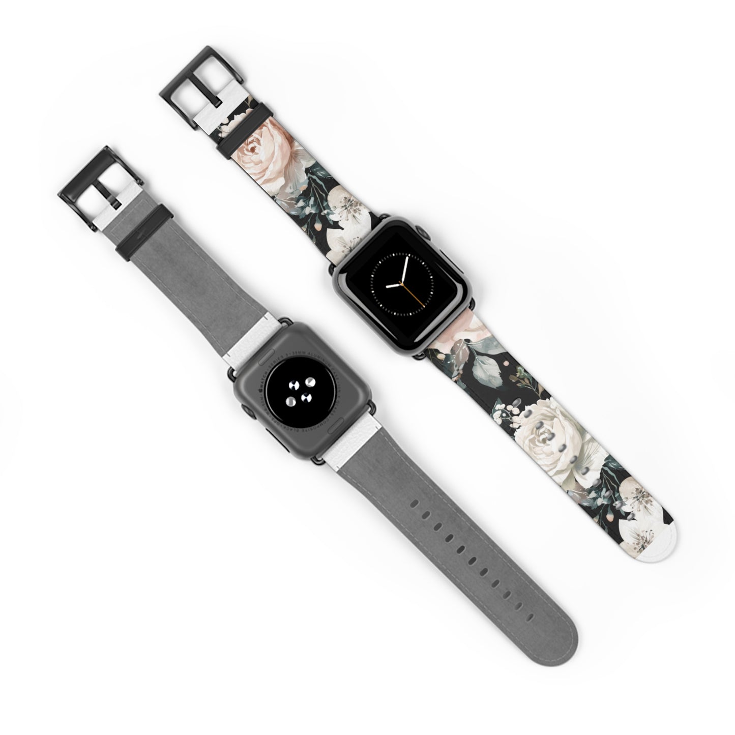 Sophisticated Floral Chic Apple Watch Band, Elegant Rose and Peony Design Strap, Modern Botanical Smartwatch Accessory. Apple Watch Band Apple Watch Straps For Series 4 5 6 7 8 9 ULTRA SE 38/40/41mm & 42/44/45mm Vegan Faux Leather Band