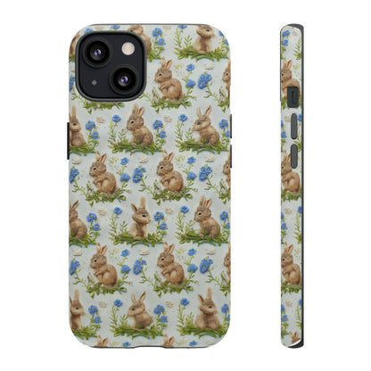 Springtime Bunnies iPhone Hülle, Entzückendes Kaninchen- und Glockenblumen-Design, Bezaubernde Schutzhülle, Robuste Hüllen 