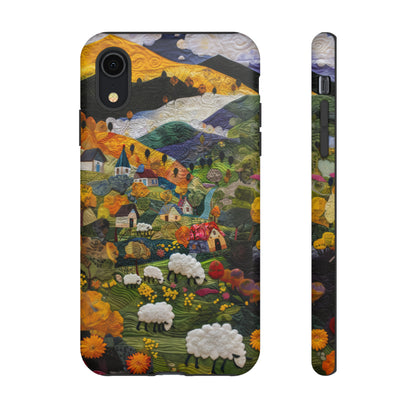 Quaint Countryside Quilt iPhone Case, Artistic Pastoral Landscape, Sturdy Protective Cover, Tough Phone Cases