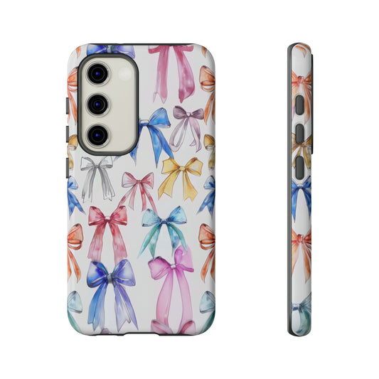 Colorful Watercolor Ribbons Phone Case, Artistic Accessory with Hand-Painted Bow Design, Tough Phone Cases