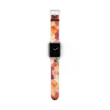 Lebendiges Apple Watch-Armband mit Aquarell-Blumenmuster | Künstlerisches Blütenarmband. Apple Watch-Armband Apple Watch-Armbänder für Serie 4, 5, 6, 7, 8, 9, ULTRA SE, 38/40/41 mm und 42/44/45 mm, veganes Kunstlederband 