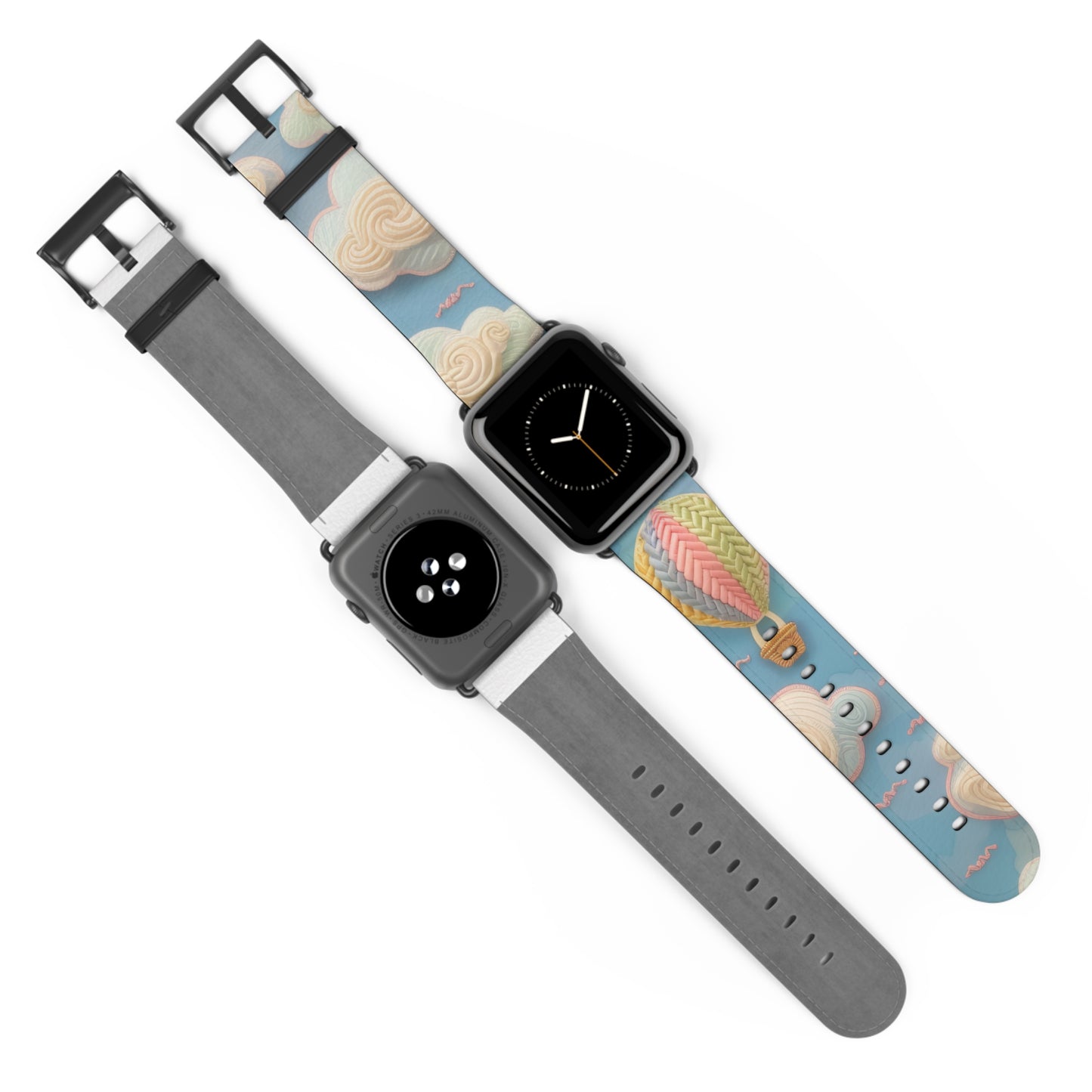 Serene Sky Heißluftballon Apple Watch Band, Pastell Wolken und Ballon Druck, verträumtes Smartwatch Armband. Apple Watch Band Apple Watch Armbänder für Serie 4 5 6 7 8 9 ULTRA SE 38/40/41mm &amp; 42/44/45mm veganes Kunstlederband 