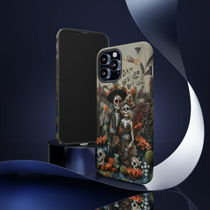 Custodia per telefono Dia de los Muertos, Cover con design di coppia scheletrica, Accessorio protettivo festivo per telefono, Custodie per telefono resistenti 