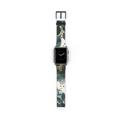 Cinturino per Apple Watch dal design a foglia tropicale, cinturino artistico botanico, accessorio di moda ispirato al verde, cinturino eco-chic, regalo perfetto per gli amanti della natura. Cinturino in ecopelle vegana 