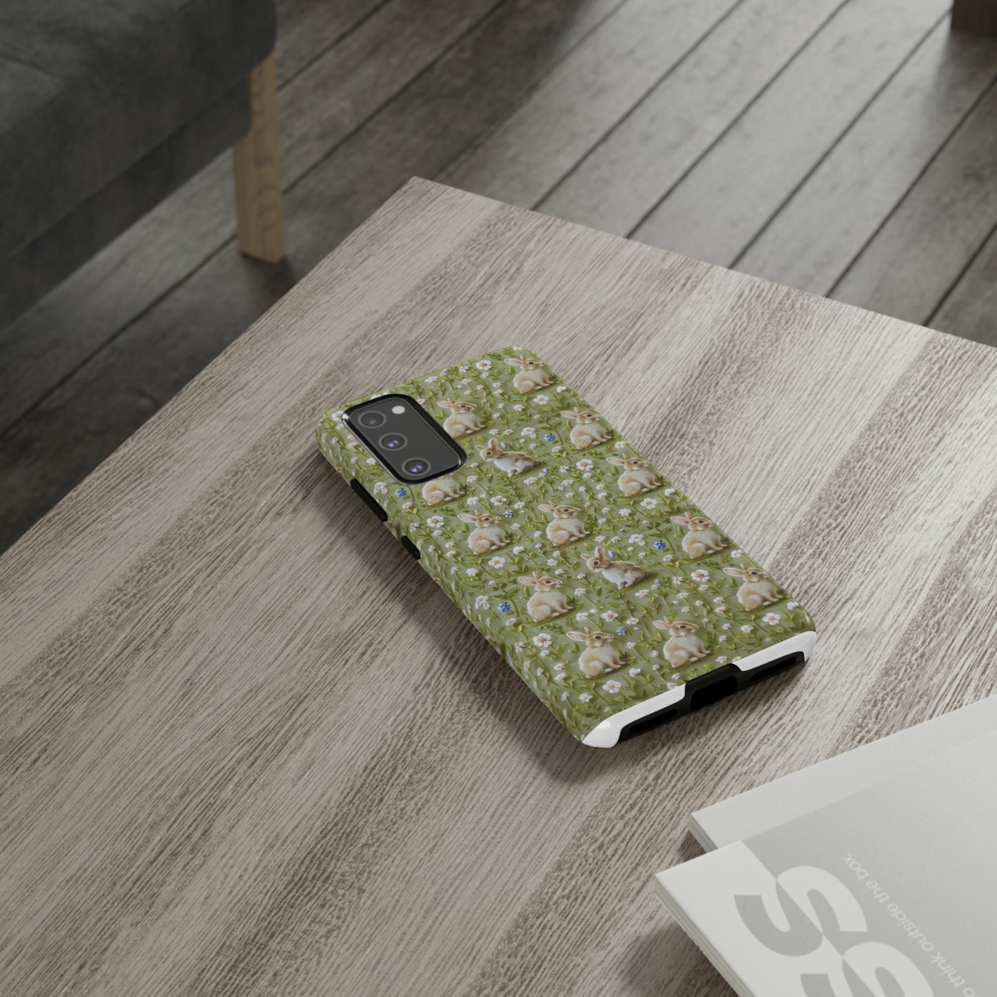 Custodia per iPhone Meadow Rabbits, design Serene Spring Wildlife, custodia protettiva di ispirazione ecologica, custodie per telefoni resistenti