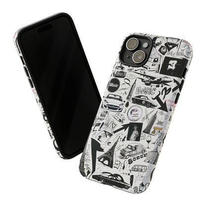 Iconica custodia per telefono con collage musicale in bianco e nero, cover dal design grafico moderno per audiofili, custodie per telefoni resistenti