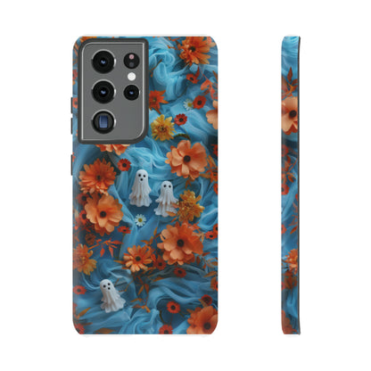 Gruselige florale Halloween Handyhülle, Herbstliche Geister und Blumen Design Hülle für Smartphones, Robuste Handyhüllen