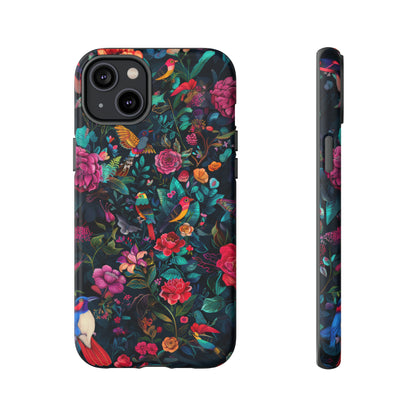 Tropische Vögel und Blüten iPhone Hülle, Exotisches Blumenparadies, Lebendige Schutzhülle, Robuste Handyhülle