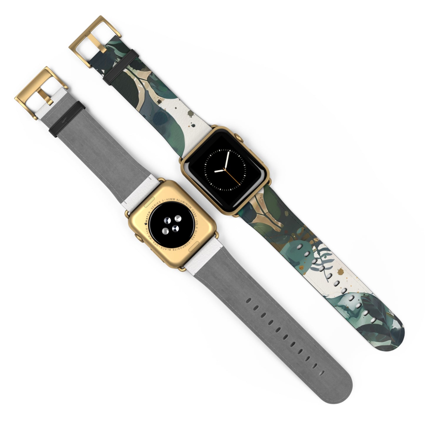 Cinturino per Apple Watch dal design a foglia tropicale, cinturino artistico botanico, accessorio di moda ispirato al verde, cinturino eco-chic, regalo perfetto per gli amanti della natura. Cinturino in ecopelle vegana 