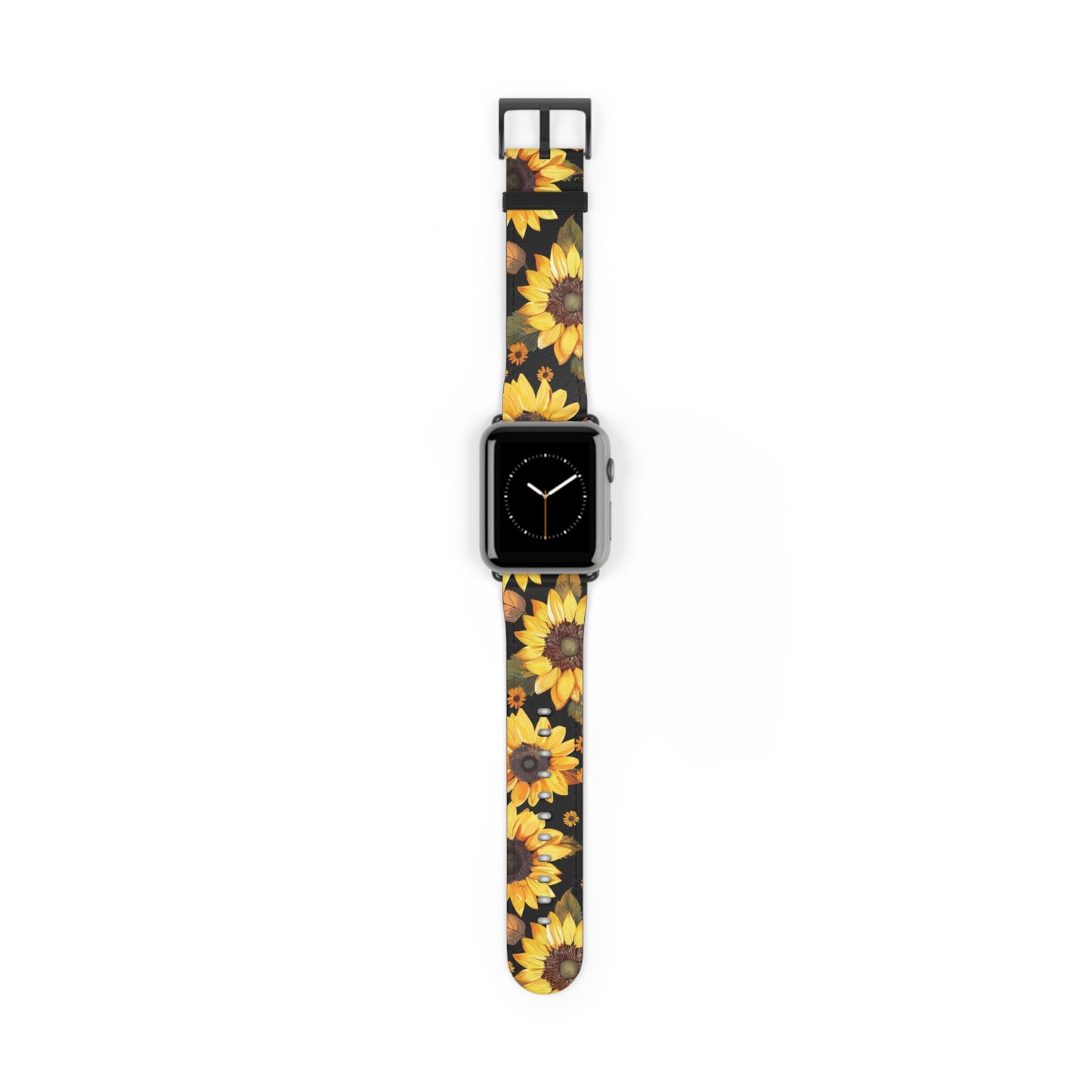 Sunflower Pattern Apple Watch Band | Floral Smartwatch Accessory | Designer Watch Strap | Unique Wearable Art | Gift for Sunflower Lovers. Apple Watch Band Apple Watch Straps For Series 4 5 6 7 8 9 ULTRA SE 38/40/41mm & 42/44/45mm Vegan Faux Leather Band