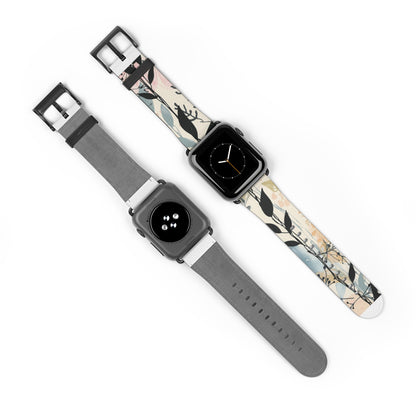 Contemporary Floral Apple Watch Band, Chic Pastel Tones with Black Accents, Stylish Silicone Strap for Everyday Elegance. Apple Watch Band Apple Watch Straps For Series 4 5 6 7 8 9 ULTRA SE 38/40/41mm & 42/44/45mm Vegan Faux Leather Band