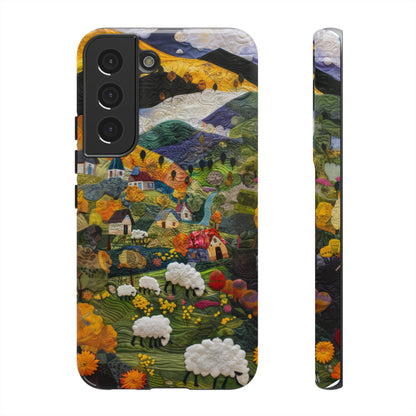 Quaint Countryside Quilt iPhone Case, Artistic Pastoral Landscape, Sturdy Protective Cover, Tough Phone Cases