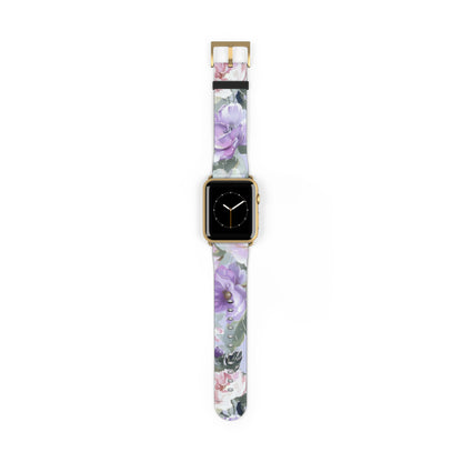 Purple Floral Elegance Apple Watch Band, Artistic Lilac Flower Accessory, Chic Spring Fashion Wearable, Unique Gift. Apple Watch Band Apple Watch Straps For Series 4 5 6 7 8 9 ULTRA SE 38/40/41mm & 42/44/45mm Vegan Faux Leather Band