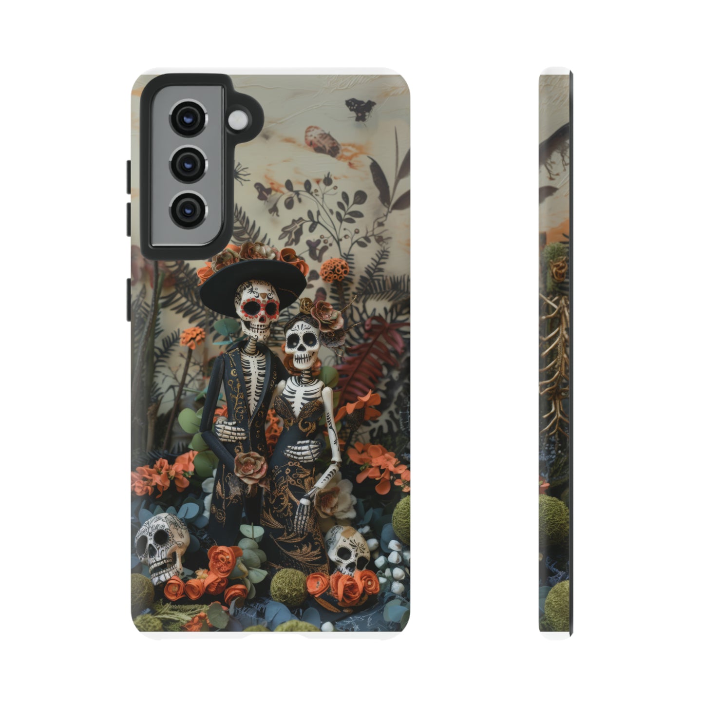 Custodia per telefono Dia de los Muertos, Cover con design di coppia scheletrica, Accessorio protettivo festivo per telefono, Custodie per telefono resistenti 