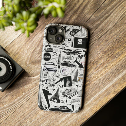 Iconica custodia per telefono con collage musicale in bianco e nero, cover dal design grafico moderno per audiofili, custodie per telefoni resistenti