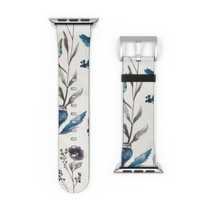 Florale Eleganz Apple Watch Band | Schickes Armband mit botanischem Design. Apple Watch Band Apple Watch Armbänder für Serie 4 5 6 7 8 9 ULTRA SE 38/40/41 mm und 42/44/45 mm veganes Kunstlederband 