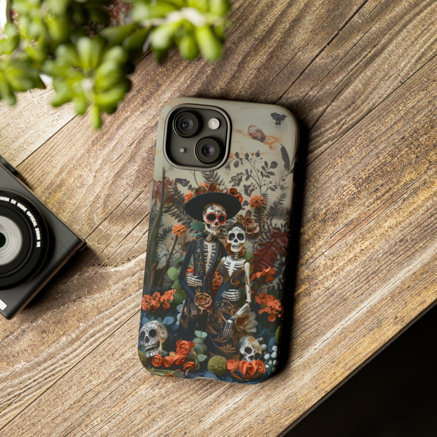 Custodia per telefono Dia de los Muertos, Cover con design di coppia scheletrica, Accessorio protettivo festivo per telefono, Custodie per telefono resistenti 