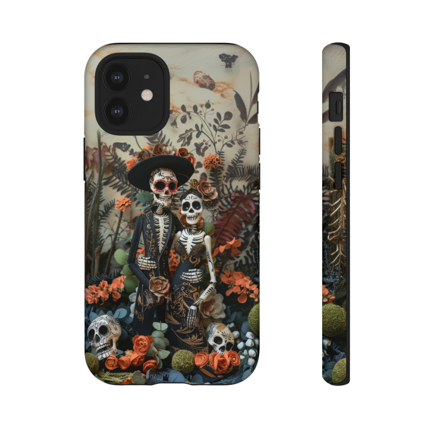 Custodia per telefono Dia de los Muertos, Cover con design di coppia scheletrica, Accessorio protettivo festivo per telefono, Custodie per telefono resistenti 