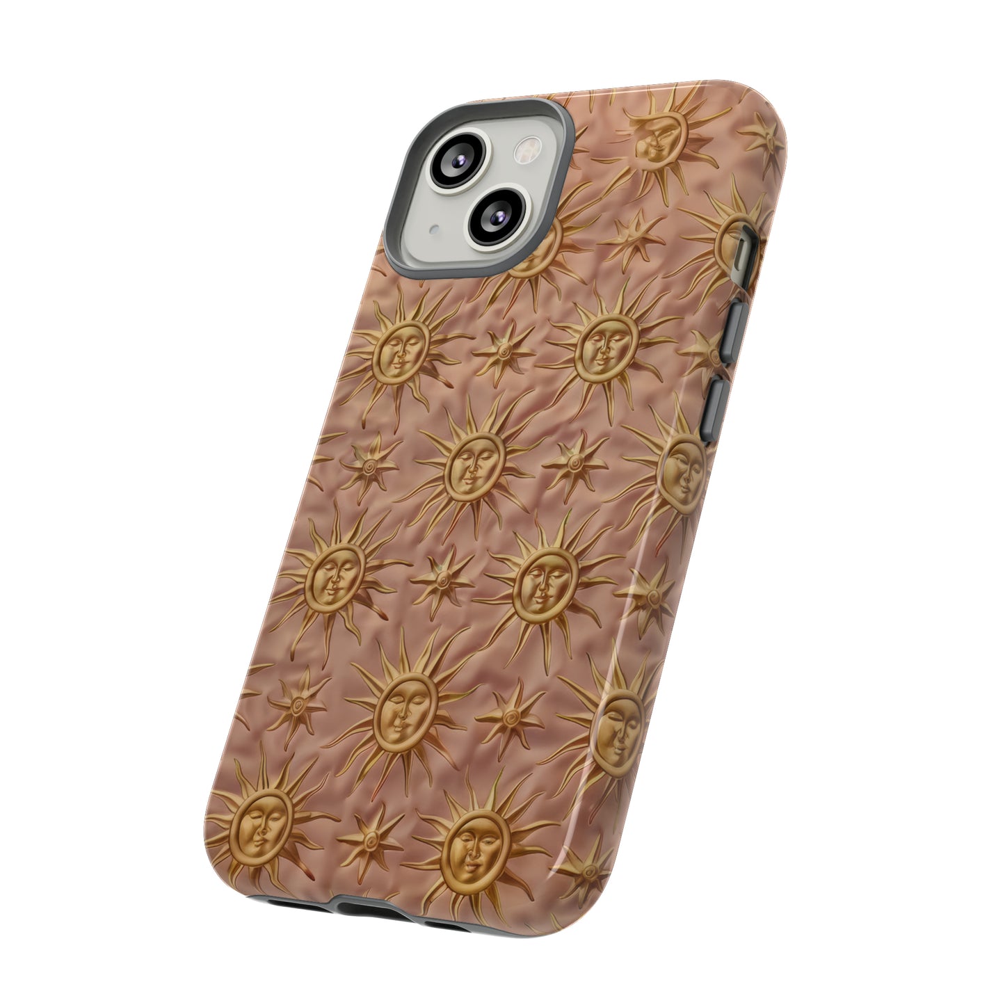 Custodia per iPhone con motivo sole celeste, design solare 3D strutturato, custodia protettiva lussuosa, custodie per telefono resistenti