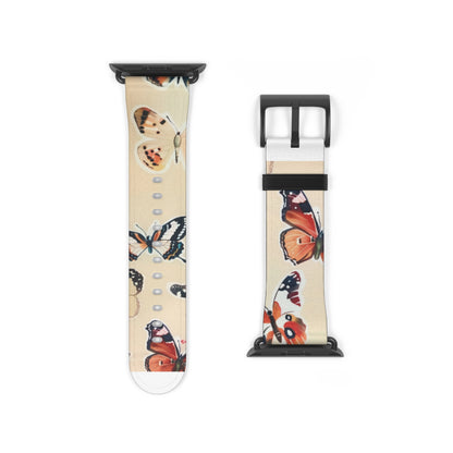 Fluttering Butterflies Apple Watch Band, Nature-Inspired Lepidoptera Design Strap, Soft-Hued Insect Pattern Wristband. Apple Watch Band Apple Watch Straps For Series 4 5 6 7 8 9 ULTRA SE 38/40/41mm & 42/44/45mm Vegan Faux Leather Band