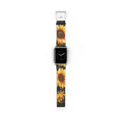 Radiant Sunflower Field Apple Watch Band, Vibrant Summer Blossoms, Cheerful Botanical Smartwatch Strap. Apple Watch Band Apple Watch Straps For Series 4 5 6 7 8 9 ULTRA SE 38/40/41mm & 42/44/45mm Vegan Faux Leather Band