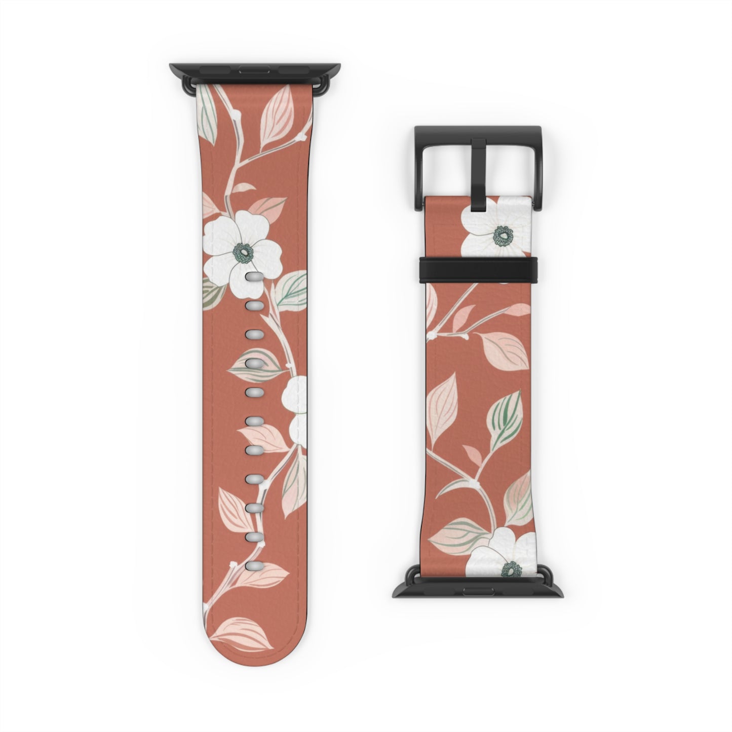 Terra Blossom Minimalist Apple Watch Band, Rustic Floral Elegance Smartwatch Strap, Subtle Earth Tone Wristband Accessory. Apple Watch Band Apple Watch Straps For Series 4 5 6 7 8 9 ULTRA SE 38/40/41mm & 42/44/45mm Vegan Faux Leather Band