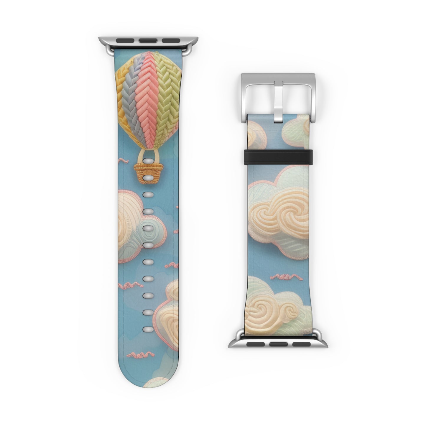 Serene Sky Heißluftballon Apple Watch Band, Pastell Wolken und Ballon Druck, verträumtes Smartwatch Armband. Apple Watch Band Apple Watch Armbänder für Serie 4 5 6 7 8 9 ULTRA SE 38/40/41mm &amp; 42/44/45mm veganes Kunstlederband 