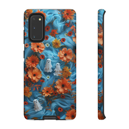 Gruselige florale Halloween Handyhülle, Herbstliche Geister und Blumen Design Hülle für Smartphones, Robuste Handyhüllen