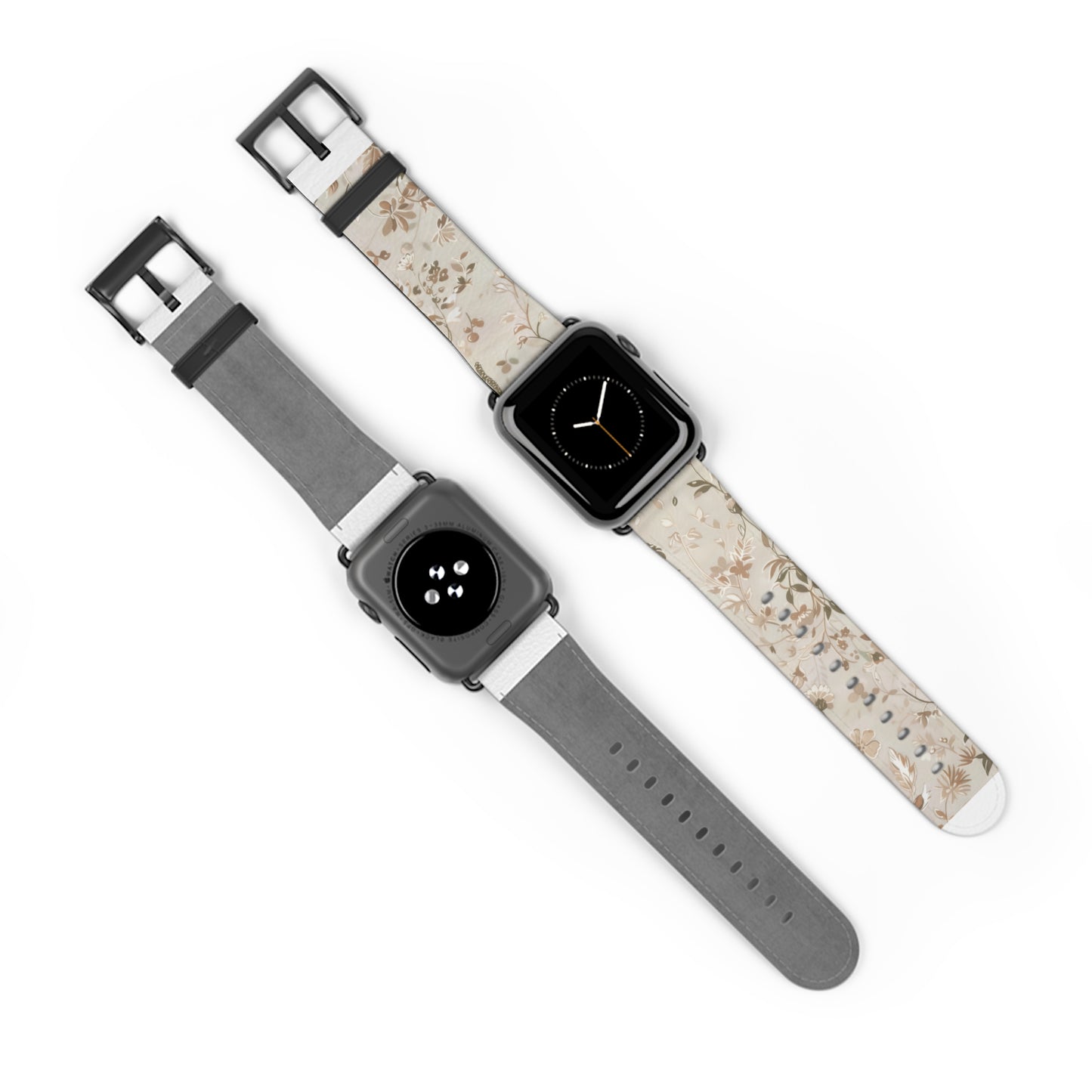 Classic Neutral Floral Apple Watch Band, Elegant Botanical Print Strap, Timeless Accessory, Sophisticated Tech Wear. Apple Watch Straps For Series 4 5 6 7 8 9 ULTRA SE 38/40/41mm & 42/44/45mm Vegan Faux Leather Band