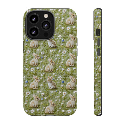 Custodia per iPhone Meadow Rabbits, design Serene Spring Wildlife, custodia protettiva di ispirazione ecologica, custodie per telefoni resistenti