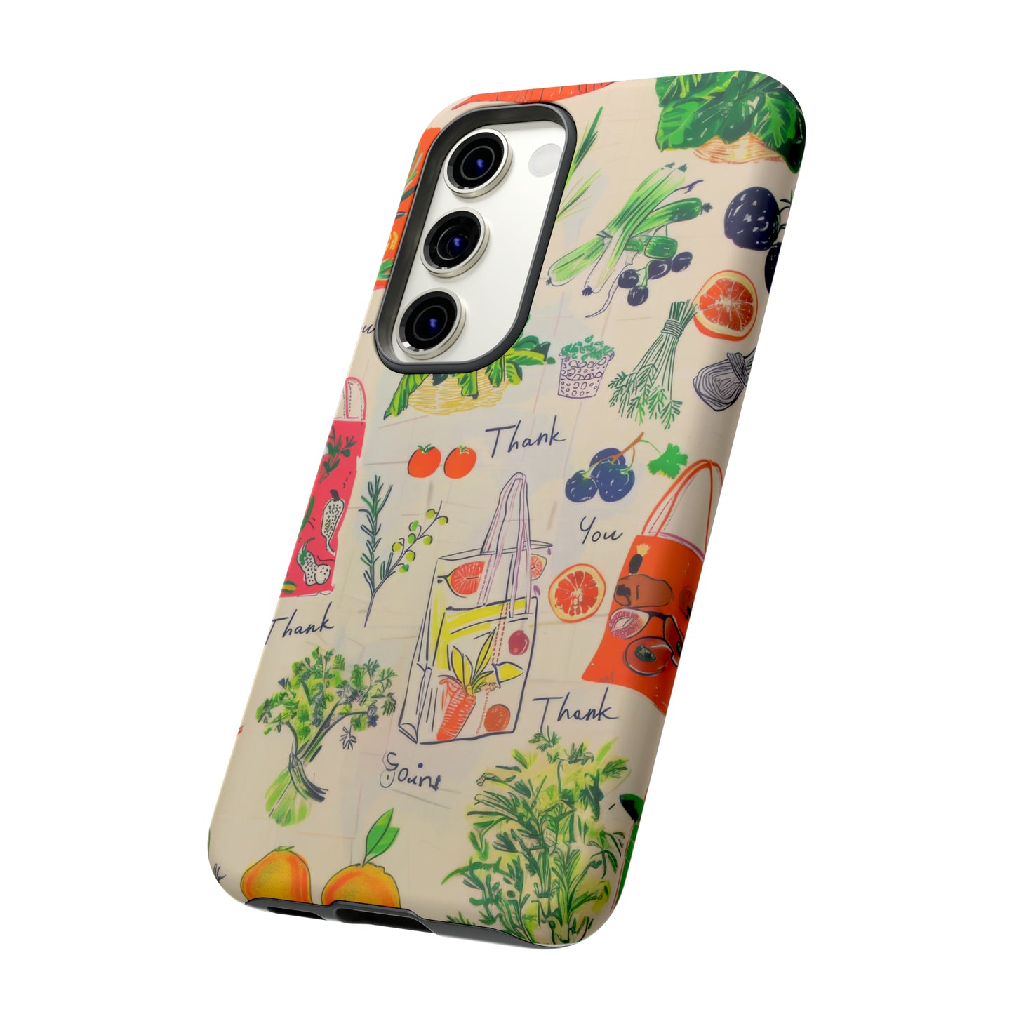 Custodia per telefono a tema di generi alimentari sostenibili, cover dal design ecologico per lo shopping per smartphone, custodie per telefoni resistenti 