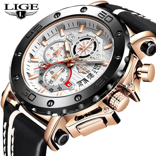 LIGE Men's Dynamic Sport Chronograph Watch, Bold Accent Colors, Contemporary Design