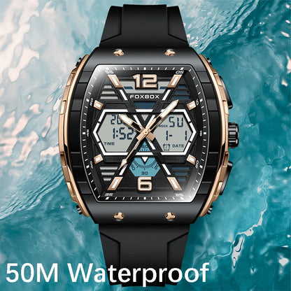 LIGE Top Brand Men's Watch Luxury Square Quartz Watch 5Bar Waterproof Luminous Chronograph Dual Display Watch Men's Date Clock