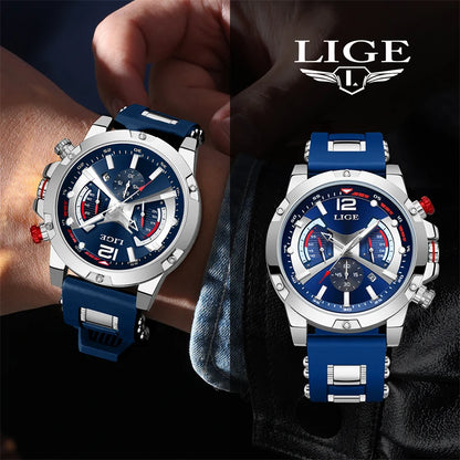 Serie di orologi cronografi da uomo LIGE, diverse combinazioni di colori, design sportivo e di lusso