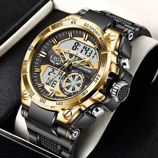 LIGE Multifunctional Sports Chronograph Watch, Hybrid Analog-Digital Display, Four Sophisticated Colorways