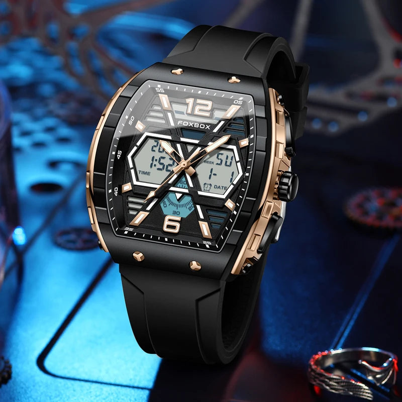 LIGE Top Brand Men's Watch Luxury Square Quartz Watch 5Bar Waterproof Luminous Chronograph Dual Display Watch Men's Date Clock