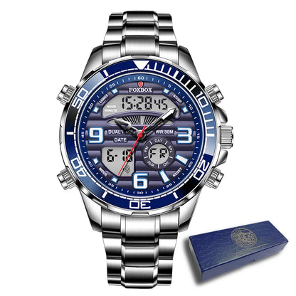 2024 LIGE Marca Foxbox Digital Mens Orologi Top Luxury Sport Orologio da polso al quarzo per uomo Tutto in acciaio Orologio impermeabile militare + Box