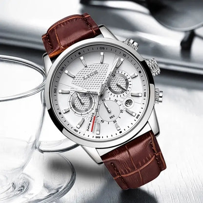 LIGE Herren-Chronograph mit klassischem Lederarmband, Eleganz in vier Farbvarianten, zeitloses Accessoire für jeden Anlass