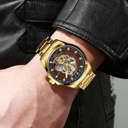 LIGE Luxury Skeleton Dial Watch Collection, Exquisite Craftsmanship in Gold and Silver Finishes