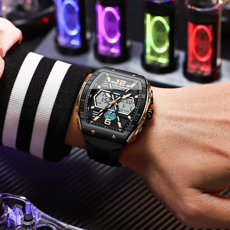 LIGE Top Brand Men's Watch Luxury Square Quartz Watch 5Bar Waterproof Luminous Chronograph Dual Display Watch Men's Date Clock