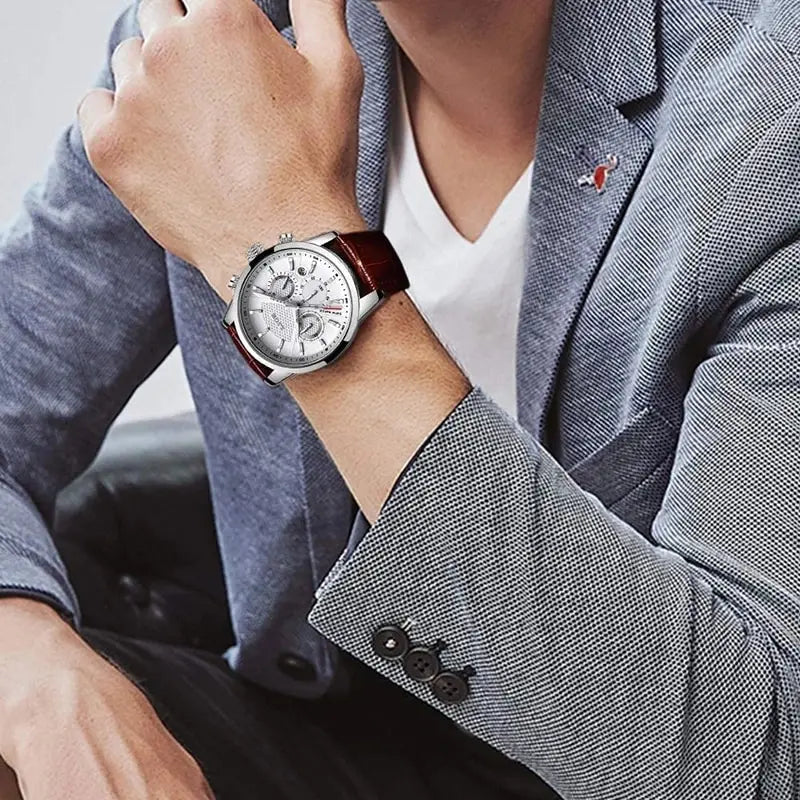 LIGE Herren-Chronograph mit klassischem Lederarmband, Eleganz in vier Farbvarianten, zeitloses Accessoire für jeden Anlass