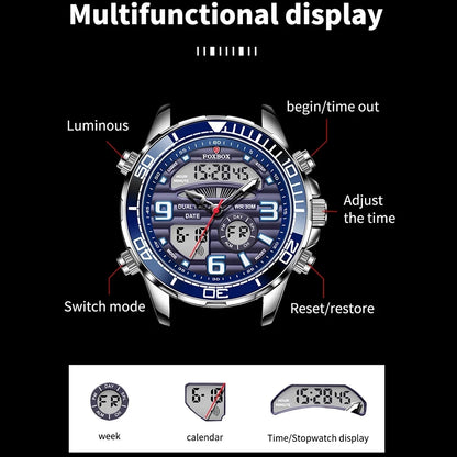 2024 LIGE Marca Foxbox Digital Mens Orologi Top Luxury Sport Orologio da polso al quarzo per uomo Tutto in acciaio Orologio impermeabile militare + Box