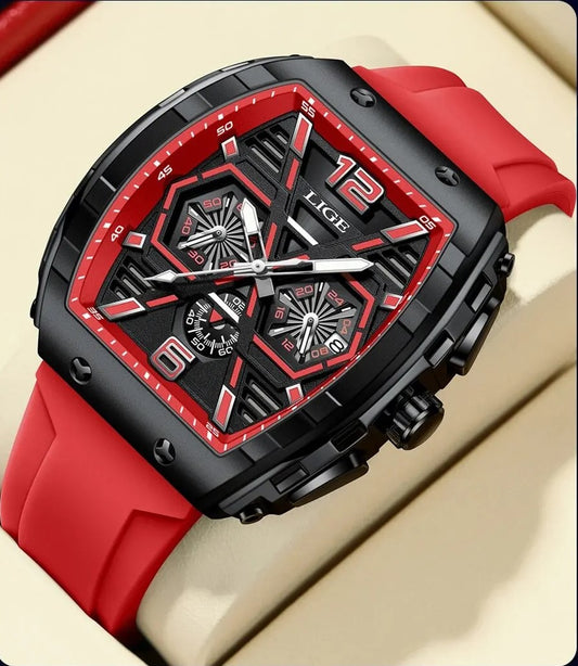 Orologio da uomo LIGE Hexagon Face, cronografo sportivo con accenti di colore, orologio da polso di design con cinturino in silicone