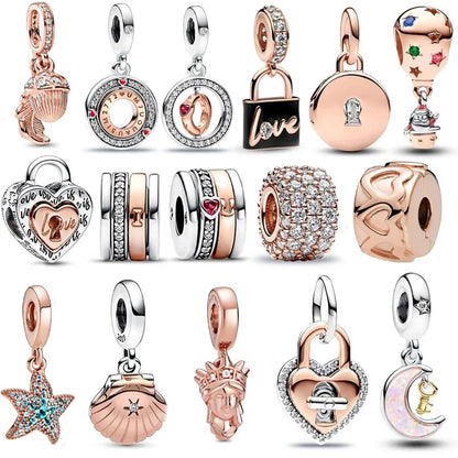 Rose Gold & Silver Heart Lock Charm with Crystal Accents