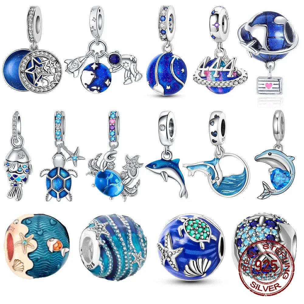 Ciondolo in argento sterling "Tartaruga marina blu e stella marina".