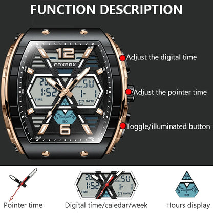 LIGE Top Brand Men's Watch Luxury Square Quartz Watch 5Bar Waterproof Luminous Chronograph Dual Display Watch Men's Date Clock