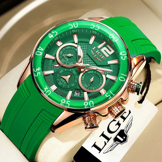 LIGE Vibrant Chronograph Watch Collection, Striking Silicone Strap, Bold & Sporty Design