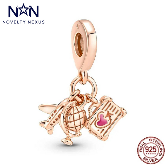 Travel Adventure Charm, Rose Gold Plated Sterling Silver